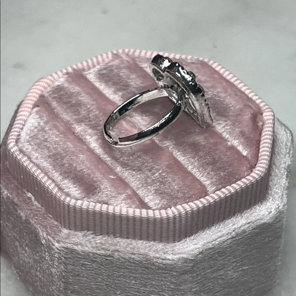 Silver and Pink Crystal Adjustable Ring